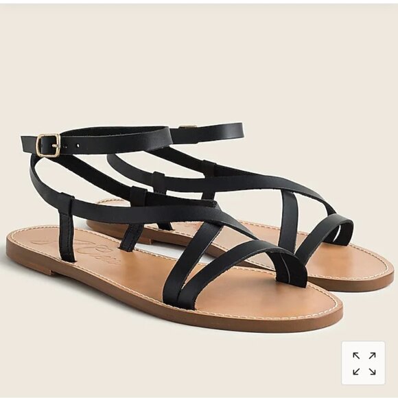 J. Crew Shoes - J. Crew Flat strappy sandals in vachetta leather AX905 Black 6.5 gladiator